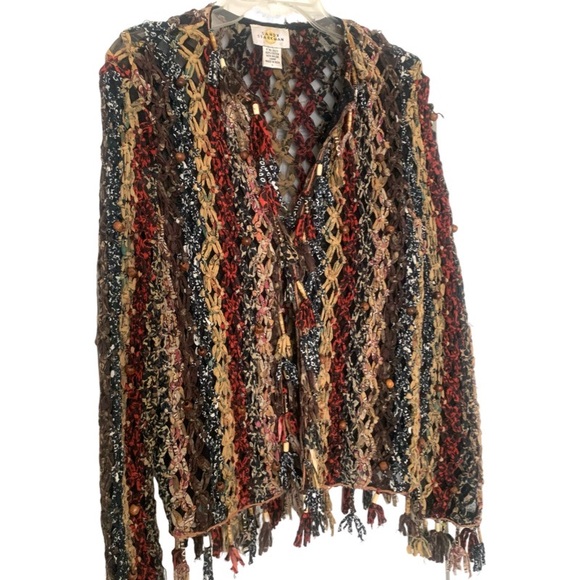 Sandy Starkman Macrame Open Beaded Knotted Mesh Gorgeous Sweater Jacket … - Picture 4 of 7